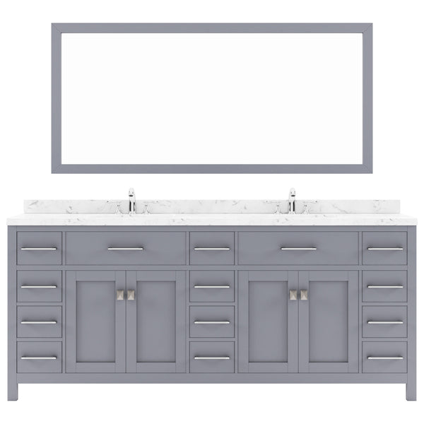 Virtu USA Caroline Parkway 78" Double Bath Vanity with White Quartz Top and Square Sinks with Matching Mirror - Luxe Bathroom Vanities