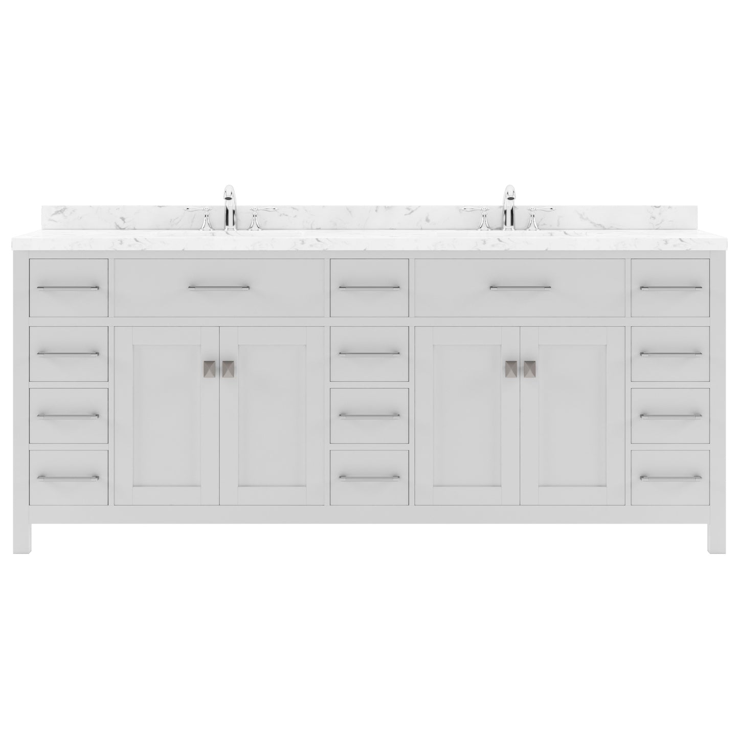 Virtu USA Caroline Parkway 78" Double Bath Vanity with White Quartz Top and Square Sinks with Matching Mirror - Luxe Bathroom Vanities