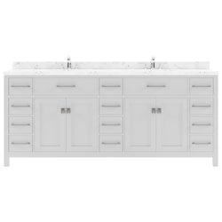 Virtu USA Caroline Parkway 78" Double Bath Vanity with White Quartz Top and Square Sinks with Matching Mirror - Luxe Bathroom Vanities