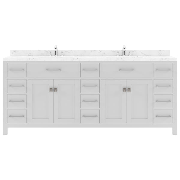 Virtu USA Caroline Parkway 78" Double Bath Vanity with White Quartz Top and Square Sinks with Matching Mirror - Luxe Bathroom Vanities