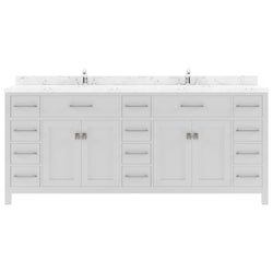 Virtu USA Caroline Parkway 78" Double Bath Vanity with White Quartz Top and Square Sinks with Polished Chrome Faucets with Matching Mirror - Luxe Bathroom Vanities