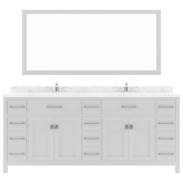 Virtu USA Caroline Parkway 78" Double Bath Vanity with White Quartz Top and Square Sinks with Matching Mirror - Luxe Bathroom Vanities