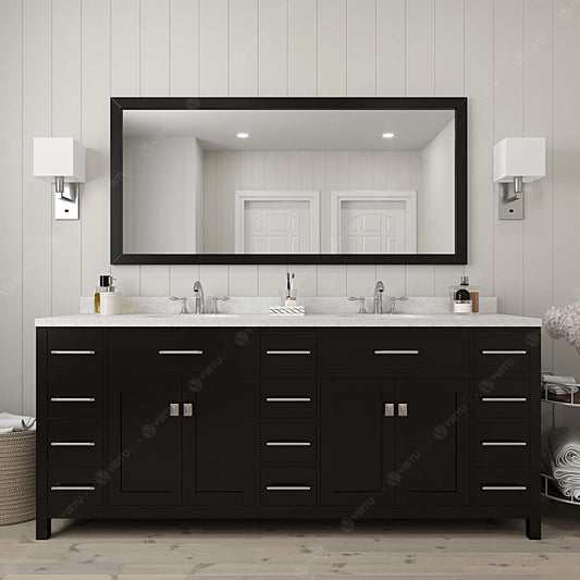 Virtu USA Caroline Parkway 78" Double Bath Vanity in Espresso with Dazzle White Top and Round Sink with Mirror - Luxe Bathroom Vanities Luxury Bathroom Fixtures Bathroom Furniture
