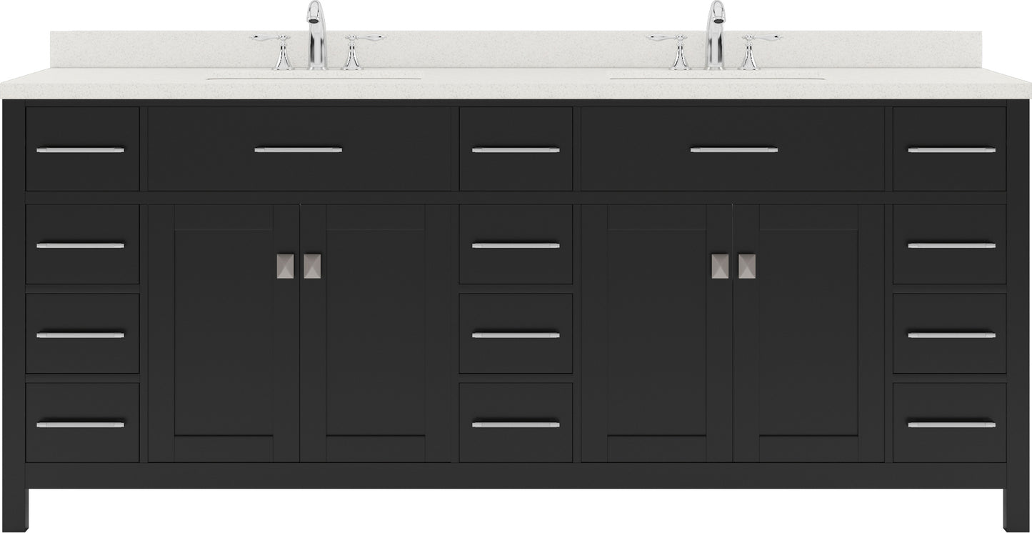 Virtu USA Caroline Parkway 78" Double Bath Vanity with Dazzle White Top and Round Sink with Brushed Nickel Faucet and Mirror - Luxe Bathroom Vanities