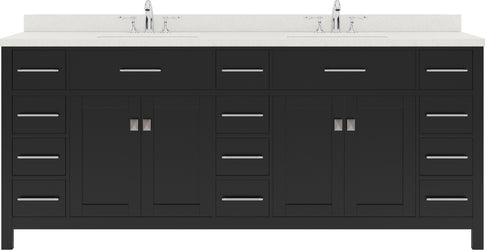 Virtu USA Caroline Parkway 78" Double Bath Vanity with Dazzle White Top and Round Sink with Brushed Nickel Faucet and Mirror - Luxe Bathroom Vanities