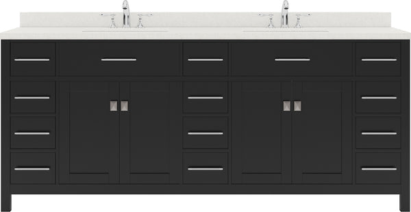 Virtu USA Caroline Parkway 78" Double Bath Vanity with Dazzle White Top and Round Sink with Brushed Nickel Faucet and Mirror - Luxe Bathroom Vanities