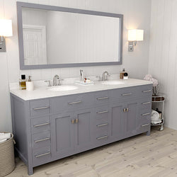 Virtu USA Caroline Parkway 78" Double Bath Vanity with Dazzle White Top and Round Sink with Polished Chrome Faucet and Mirror - Luxe Bathroom Vanities Luxury Bathroom Fixtures Bathroom Furniture