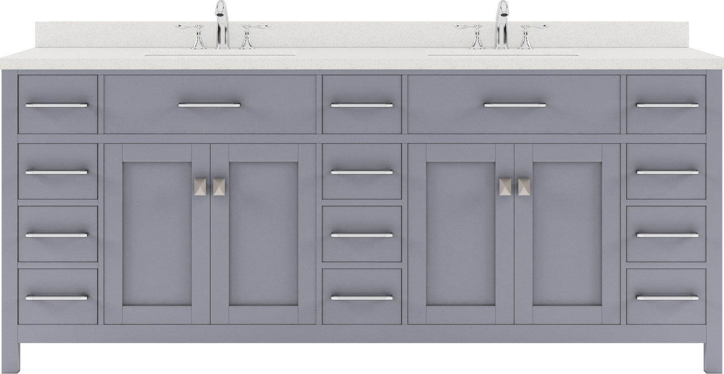 Virtu USA Caroline Parkway 78" Double Bath Vanity with Dazzle White Top and Round Sink with Brushed Nickel Faucet and Mirror - Luxe Bathroom Vanities