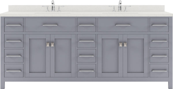 Virtu USA Caroline Parkway 78" Double Bath Vanity with Dazzle White Top and Round Sink with Brushed Nickel Faucet and Mirror - Luxe Bathroom Vanities