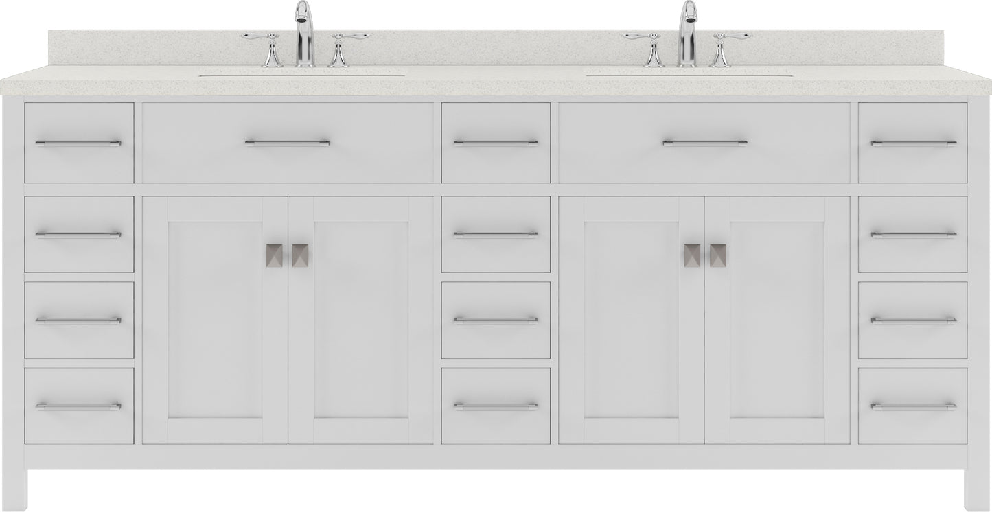 Virtu USA Caroline Parkway 78" Double Bath Vanity with Dazzle White Top and Round Sink with Brushed Nickel Faucet and Mirror - Luxe Bathroom Vanities