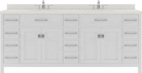 Virtu USA Caroline Parkway 78" Double Bath Vanity with Dazzle White Top and Round Sink with Brushed Nickel Faucet and Mirror - Luxe Bathroom Vanities