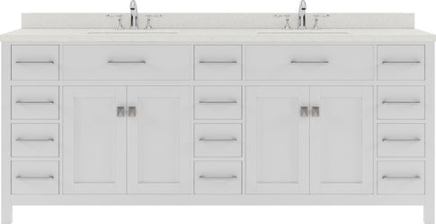 Virtu USA Caroline Parkway 78" Double Bath Vanity with Dazzle White Top and Square Sink with Polished Chrome Faucet and Mirror - Luxe Bathroom Vanities