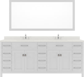 Virtu USA Caroline Parkway 78" Double Bath Vanity with Dazzle White Top and Round Sink with Polished Chrome Faucet and Mirror - Luxe Bathroom Vanities