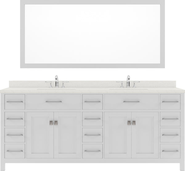 Virtu USA Caroline Parkway 78" Double Bath Vanity with Dazzle White Top and Square Sink with Brushed Nickel Faucet and Mirror - Luxe Bathroom Vanities
