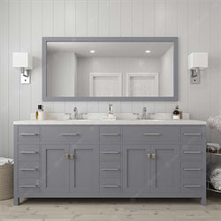 Virtu USA Caroline Parkway 78" Double Bath Vanity with Dazzle White Top and Square Sink with Mirror - Luxe Bathroom Vanities Luxury Bathroom Fixtures Bathroom Furniture