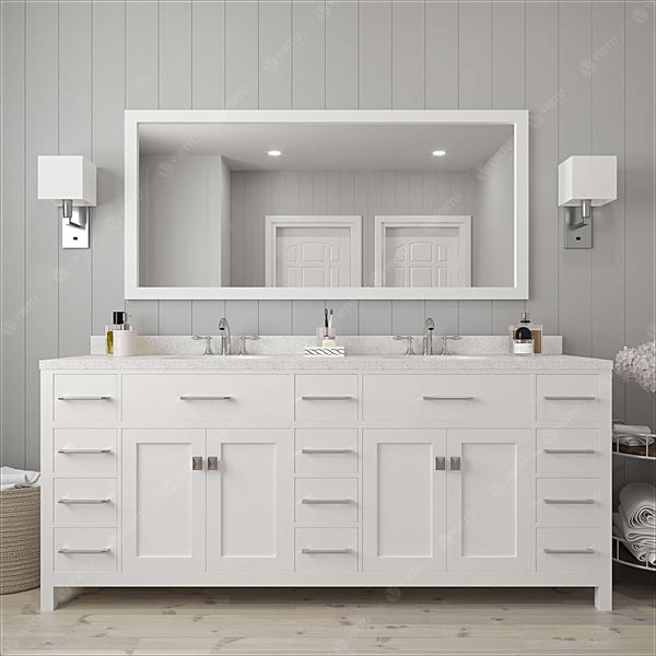 Virtu USA Caroline Parkway 78" Double Bath Vanity with Dazzle White Top and Square Sink with Brushed Nickel Faucet and Mirror - Luxe Bathroom Vanities Luxury Bathroom Fixtures Bathroom Furniture
