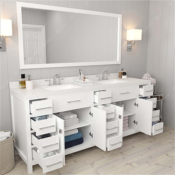 Virtu USA Caroline Parkway 78" Double Bath Vanity with Dazzle White Top and Square Sink with Mirror - Luxe Bathroom Vanities Luxury Bathroom Fixtures Bathroom Furniture