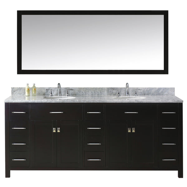 Virtu USA Caroline Parkway 78" Double Bath Vanity in Espresso with Marble Top and Round Sink with Polished Chrome Faucet and Mirror - Luxe Bathroom Vanities Luxury Bathroom Fixtures Bathroom Furniture