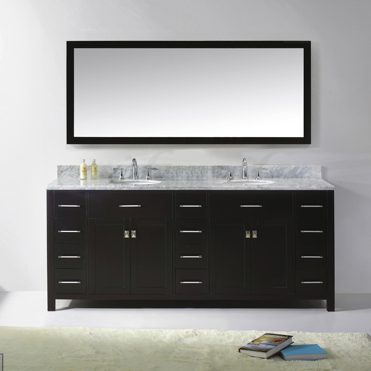 Virtu USA Caroline Parkway 78" Double Bath Vanity in Espresso with Marble Top and Round Sink with Mirror - Luxe Bathroom Vanities Luxury Bathroom Fixtures Bathroom Furniture