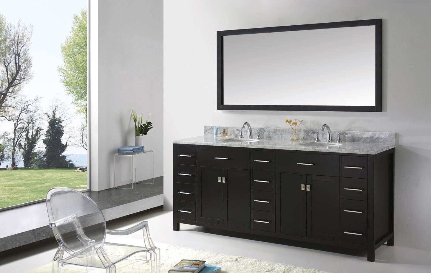 Virtu USA Caroline Parkway 78" Double Bath Vanity in Espresso with Marble Top and Round Sink with Mirror - Luxe Bathroom Vanities Luxury Bathroom Fixtures Bathroom Furniture