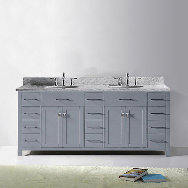 Virtu USA Caroline Parkway 78" Double Bath Vanity with Marble Top and Round Sink - Luxe Bathroom Vanities
