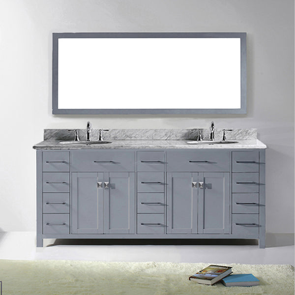 Virtu USA Caroline Parkway 78" Double Bath Vanity in Espresso with Marble Top and Round Sink with Brushed Nickel Faucet and Mirror - Luxe Bathroom Vanities