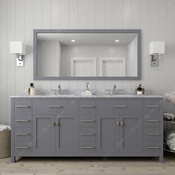 Virtu USA Caroline Parkway 78" Double Bath Vanity with Marble Top and Round Sink with Mirror - Luxe Bathroom Vanities