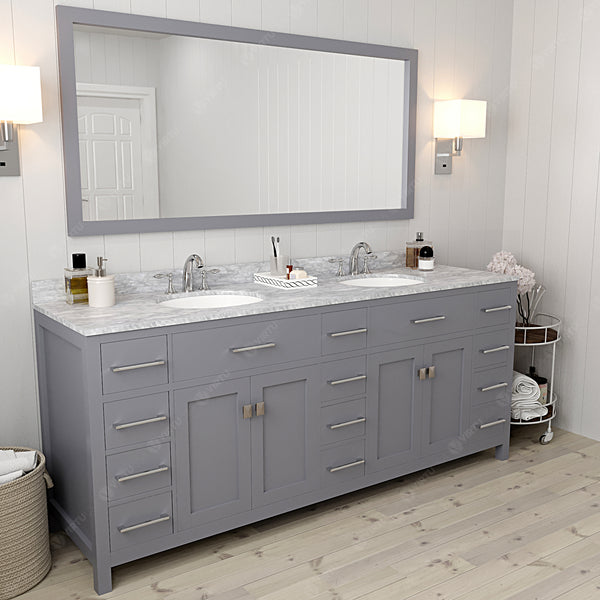 Virtu USA Caroline Parkway 78" Double Bath Vanity with Marble Top and Round Sink with Mirror - Luxe Bathroom Vanities