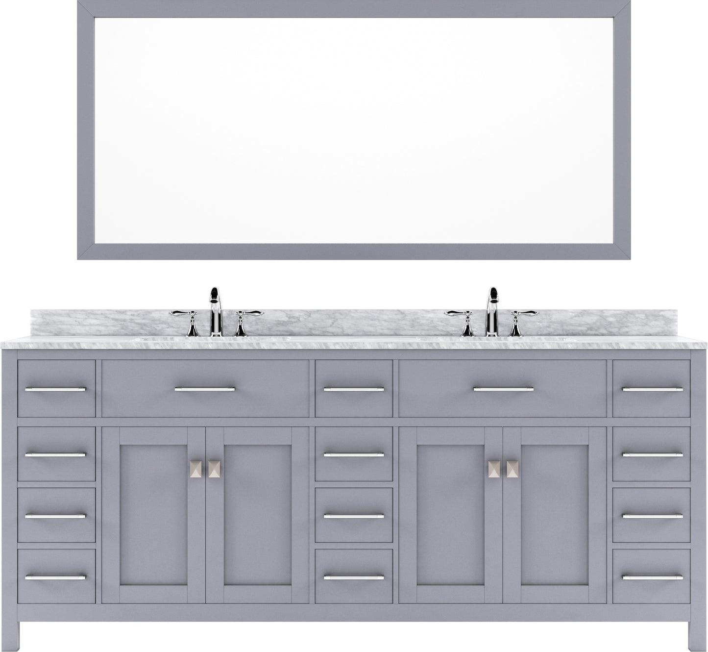 Virtu USA Caroline Parkway 78" Double Bath Vanity in Espresso with Marble Top and Round Sink with Brushed Nickel Faucet and Mirror - Luxe Bathroom Vanities