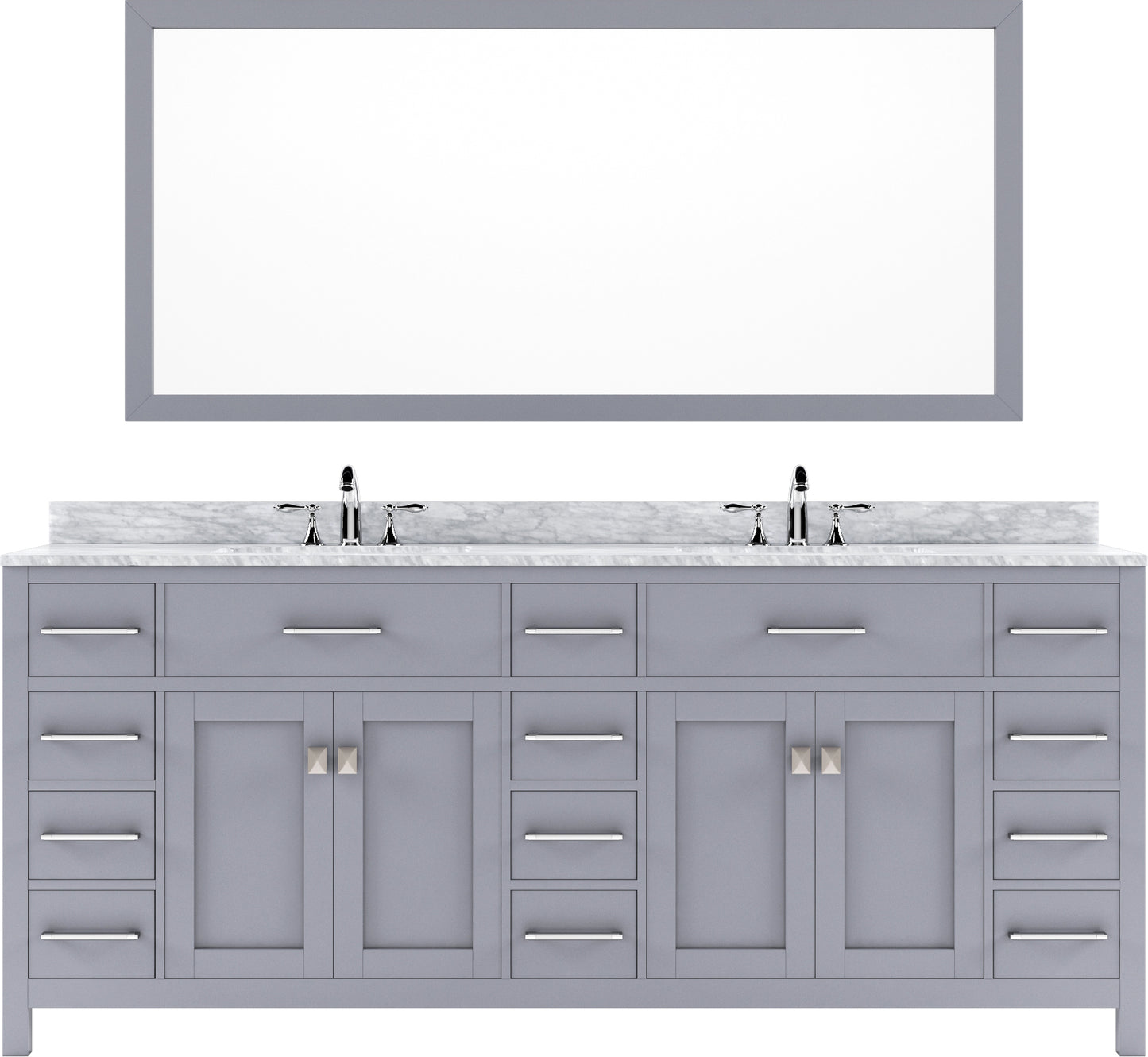 Virtu USA Caroline Parkway 78" Double Bath Vanity with Marble Top and Round Sink with Mirror - Luxe Bathroom Vanities