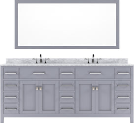 Virtu USA Caroline Parkway 78" Double Bath Vanity with Marble Top and Round Sink with Mirror - Luxe Bathroom Vanities