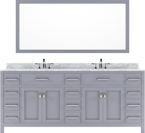 Virtu USA Caroline Parkway 78" Double Bath Vanity with Marble Top and Round Sink with Mirror - Luxe Bathroom Vanities