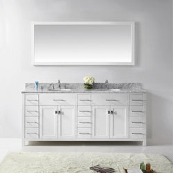 Virtu USA Caroline Parkway 78" Double Bath Vanity with Marble Top and Round Sink with Mirror - Luxe Bathroom Vanities