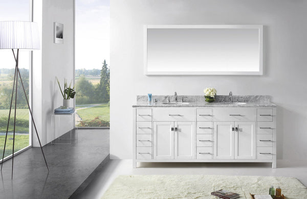 Virtu USA Caroline Parkway 78" Double Bath Vanity with Marble Top and Round Sink with Mirror - Luxe Bathroom Vanities