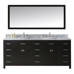 Virtu USA Caroline Parkway 78" Double Bath Vanity in Espresso with Marble Top and Square Sink with Polished Chrome Faucet and Mirror - Luxe Bathroom Vanities Luxury Bathroom Fixtures Bathroom Furniture