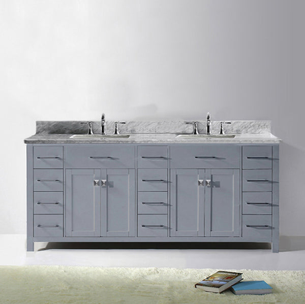 Virtu USA Caroline Parkway 78" Double Bath Vanity with Marble Top and Square Sink - Luxe Bathroom Vanities