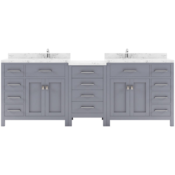 Virtu USA Caroline Parkway 93" Double Bath Vanity with White Quartz Top and Round Sinks with Polished Chrome Faucets with Matching Mirror - Luxe Bathroom Vanities