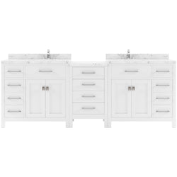 Virtu USA Caroline Parkway 93" Double Bath Vanity with White Quartz Top and Round Sinks with Matching Mirror - Luxe Bathroom Vanities