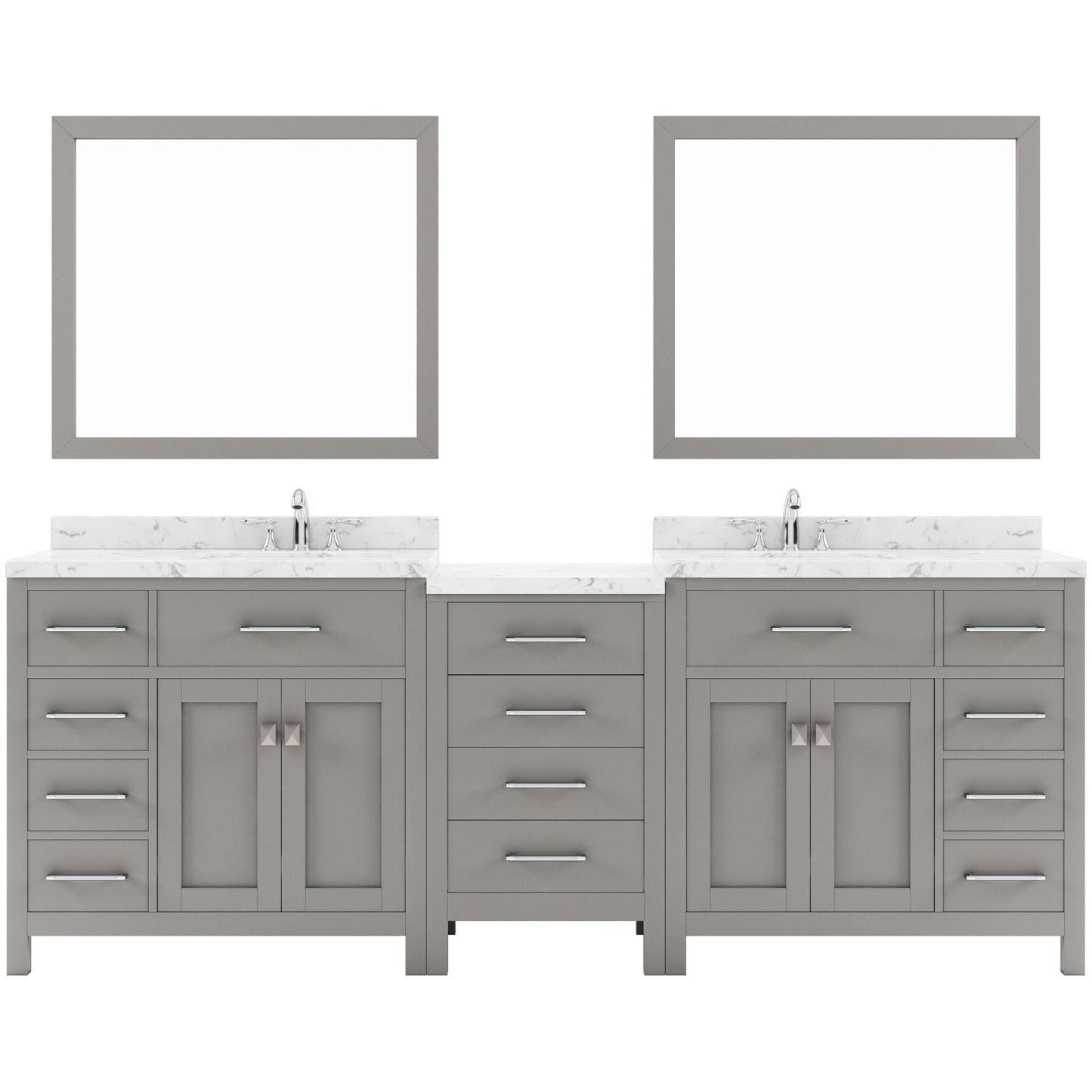 Virtu USA Caroline Parkway 93" Double Bath Vanity with White Quartz Top and Square Sinks with Polished Chrome Faucets with Matching Mirror - Luxe Bathroom Vanities
