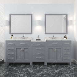 Virtu USA Caroline Parkway 93" Double Bath Vanity with White Quartz Top and Square Sinks with Polished Chrome Faucets with Matching Mirror - Luxe Bathroom Vanities
