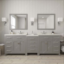 Virtu USA Caroline Parkway 93" Double Bath Vanity with Dazzle White Top and Round Sinks with Polished Chrome Faucets with Matching Mirror - Luxe Bathroom Vanities