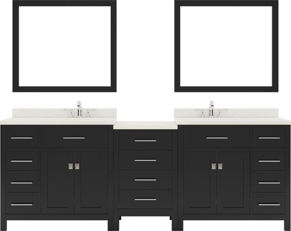 Virtu USA Caroline Parkway 93" Double Bath Vanity with Dazzle White Top and Round Sinks with Polished Chrome Faucets with Matching Mirror - Luxe Bathroom Vanities