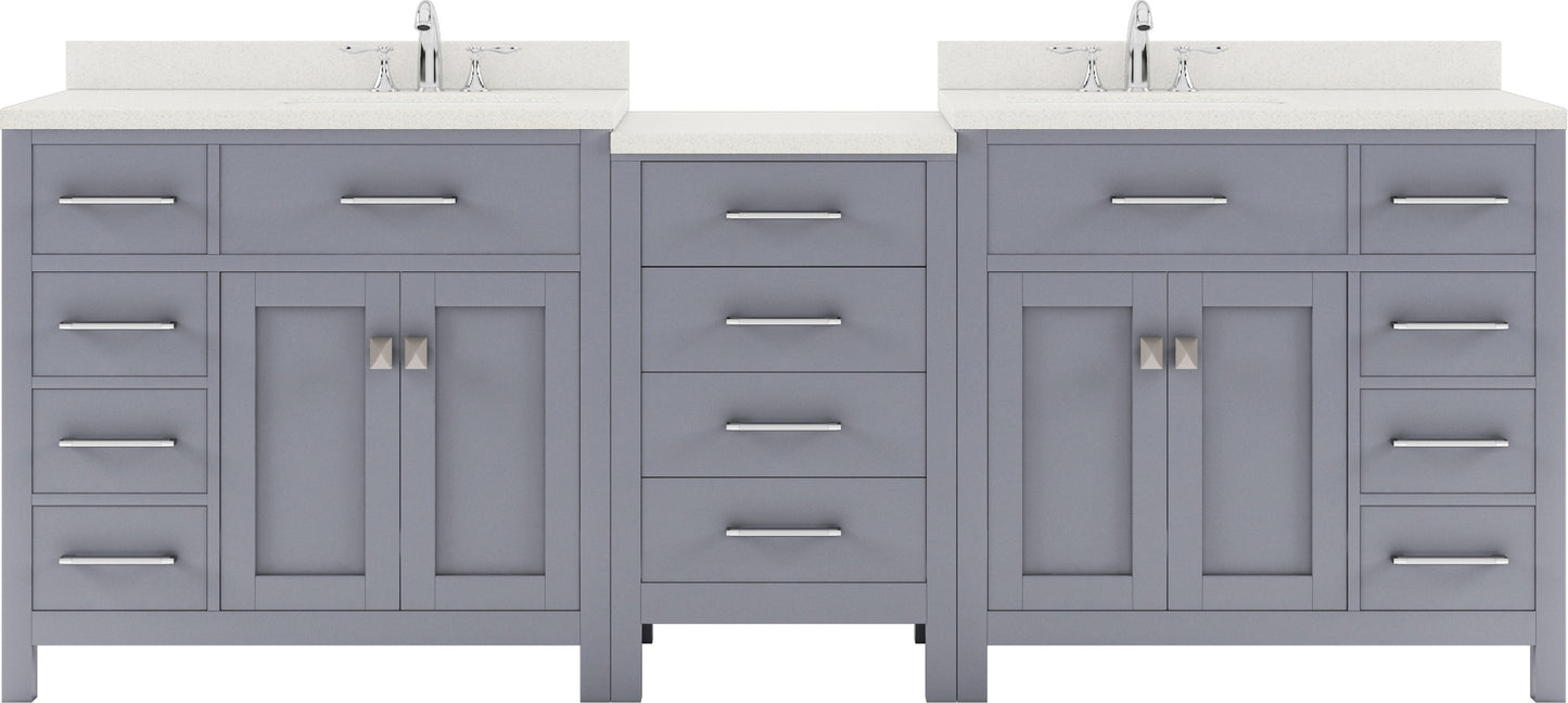 Virtu USA Caroline Parkway 93" Double Bath Vanity with Dazzle White Top and Round Sinks with Brushed Nickel Faucets with Matching Mirror - Luxe Bathroom Vanities