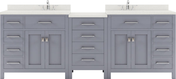 Virtu USA Caroline Parkway 93" Double Bath Vanity with Dazzle White Top and Round Sink with Polished Chrome Faucet and Mirrors - Luxe Bathroom Vanities