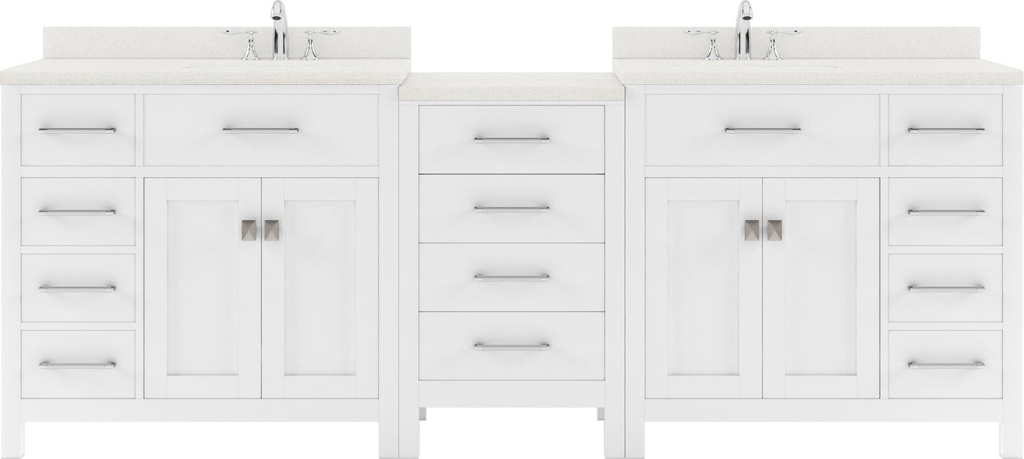 Virtu USA Caroline Parkway 93" Double Bath Vanity with Dazzle White Top and Round Sinks with Brushed Nickel Faucets with Matching Mirror - Luxe Bathroom Vanities
