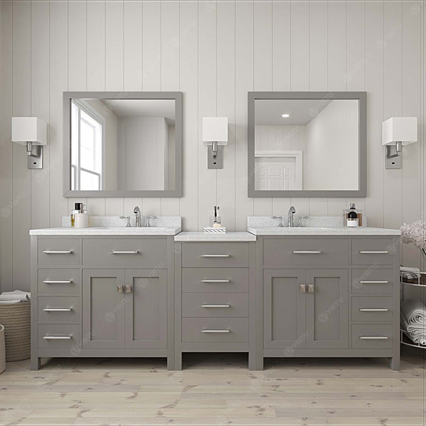 Virtu USA Caroline Parkway 93" Double Bath Vanity with Dazzle White Top and Square Sink with Brushed Nickel Faucet and Mirrors - Luxe Bathroom Vanities Luxury Bathroom Fixtures Bathroom Furniture