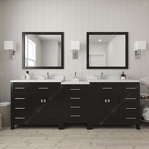 Virtu USA Caroline Parkway 93" Double Bath Vanity with Dazzle White Top and Square Sink with Mirrors - Luxe Bathroom Vanities