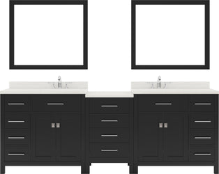 Virtu USA Caroline Parkway 93" Double Bath Vanity with Dazzle White Top and Square Sinks with Polished Chrome Faucets with Matching Mirror - Luxe Bathroom Vanities