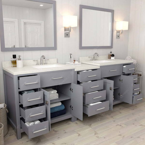 Virtu USA Caroline Parkway 93" Double Bath Vanity with Dazzle White Top and Square Sinks with Brushed Nickel Faucets with Matching Mirror - Luxe Bathroom Vanities