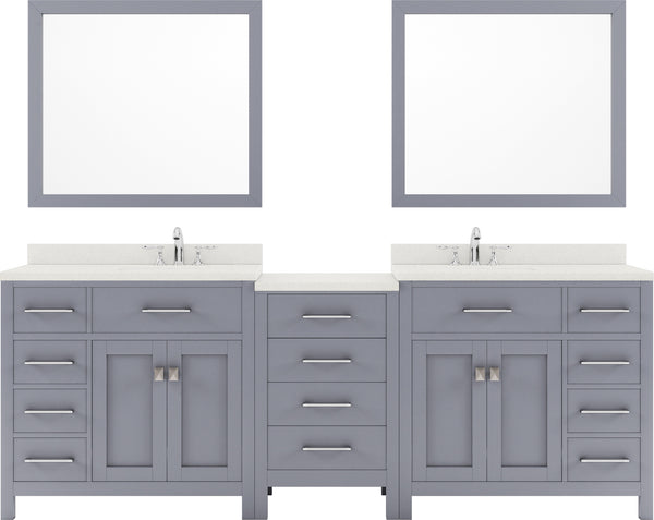 Virtu USA Caroline Parkway 93" Double Bath Vanity with Dazzle White Top and Square Sinks with Polished Chrome Faucets with Matching Mirror - Luxe Bathroom Vanities